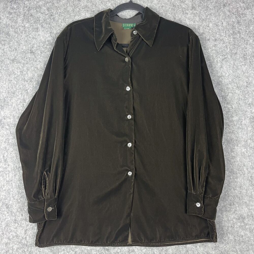 Vintage J Crew Velvet Top Womens Medium Brown Button Up Blouse Long Sleeve 90s